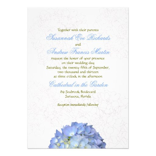 Hydrangea Wedding Invitation
 Blue Moon Hydrangea Art Wedding Invitation 5" X 7