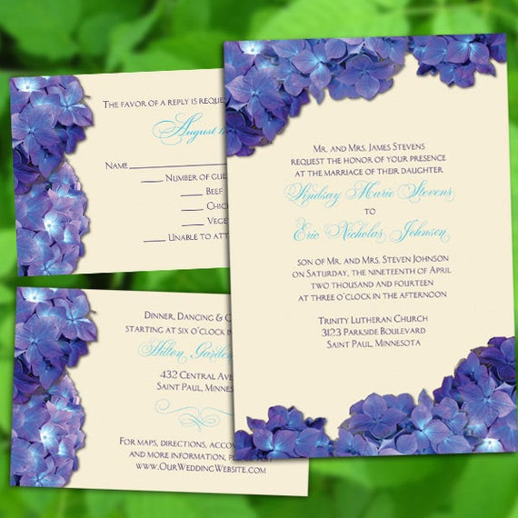 Hydrangea Wedding Invitation
 Custom Blue Hydrangea Wedding Invitations
