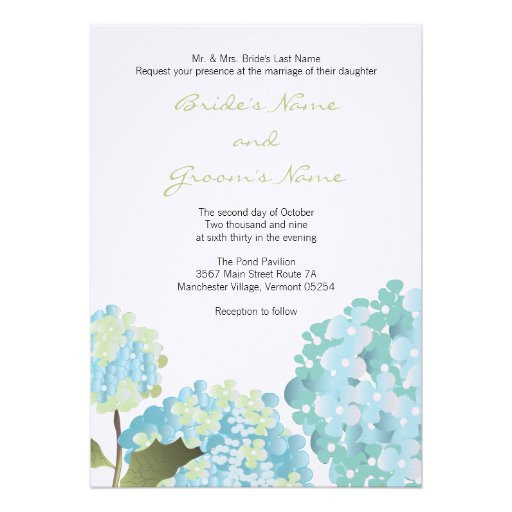 Hydrangea Wedding Invitation
 Blue Hydrangea Wedding Invitation 5" X 7" Invitation Card