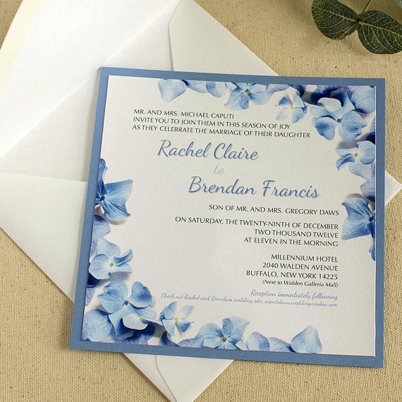 Hydrangea Wedding Invitation
 Hydrangea Wedding Invitation Blue Hydrangea Wedding