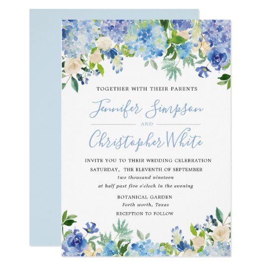 Hydrangea Wedding Invitation
 Blue Watercolor Hydrangea Wedding Invitation Cards