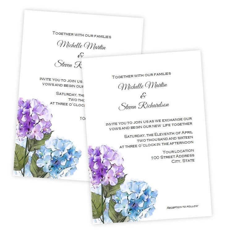 Hydrangea Wedding Invitation
 Purple & Blue Hydrangea Wedding Invitation DIY Printable