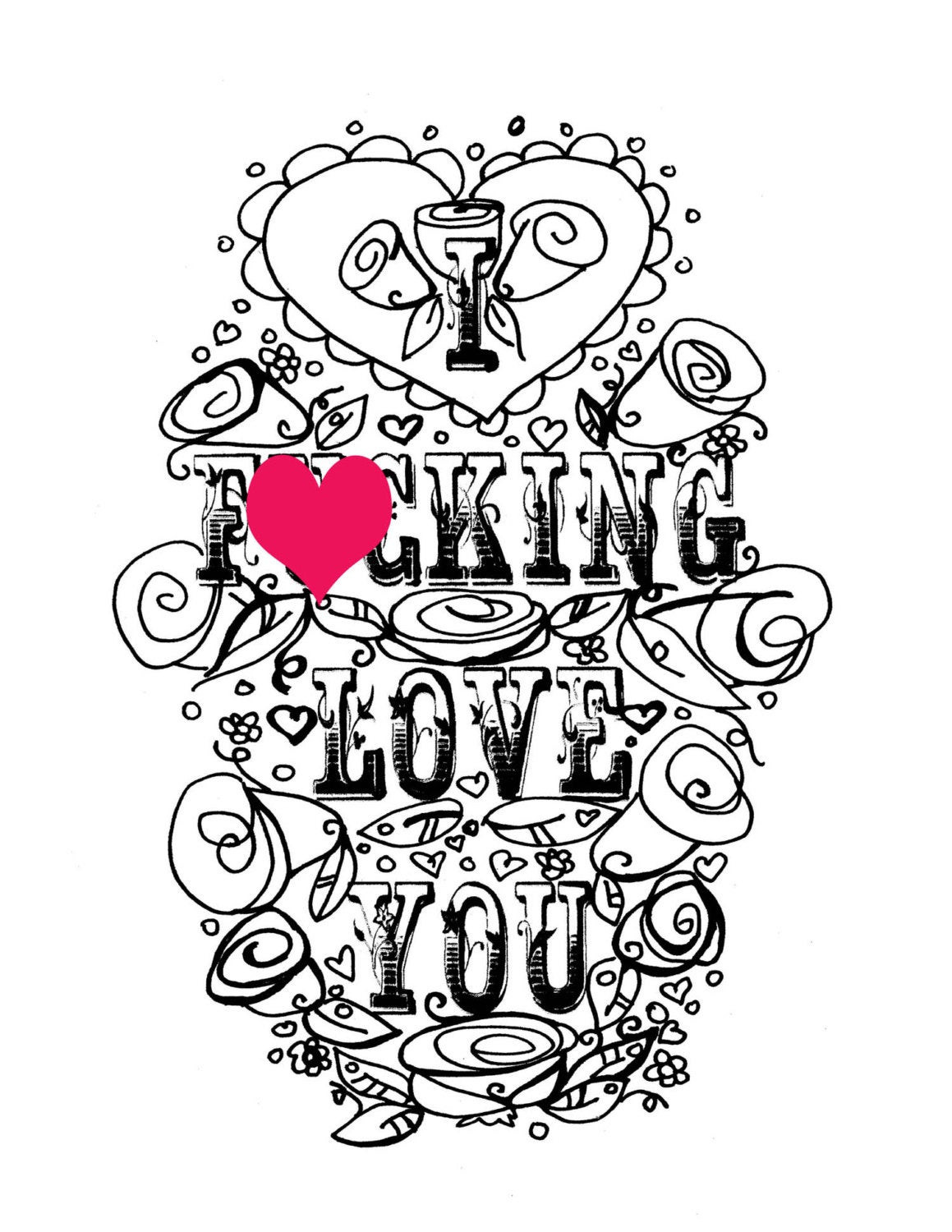 I Love You Coloring Pages Printable
 Adult Coloring Page Valentine s Day Curse swear sheet