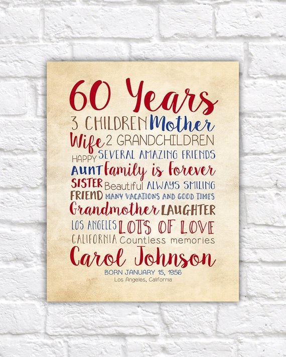 Ideas For A 60Th Birthday Gift
 Birthday Gift for Mom 60th Birthday 60 Years Old Gift for