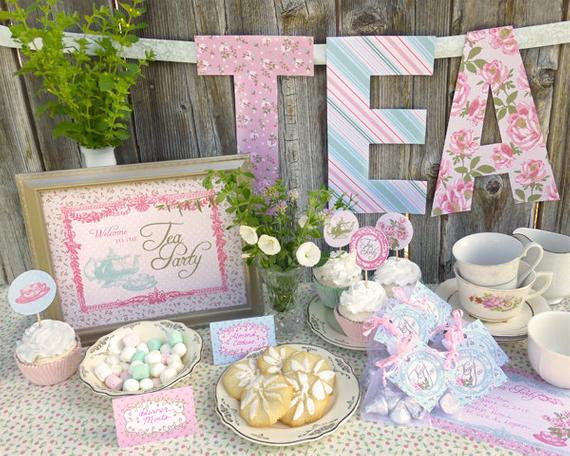 Ideas For A Tea Party Themed Bridal Shower
 Tea Party Printable Set Baby Shower Bridal Shower or