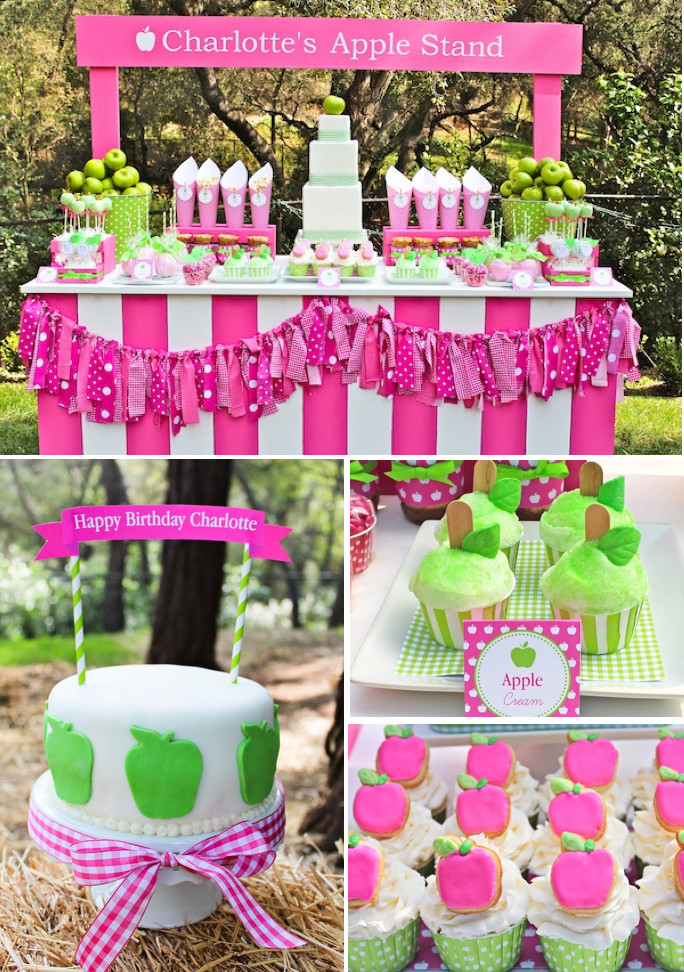 Ideas For Girl Birthday Party
 Kara s Party Ideas Apple of My Eye Girl Pink Green Fruit