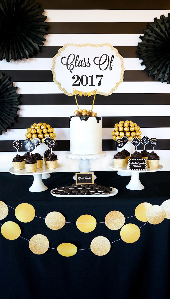 Images Of Graduation Party Ideas
 Kara s Party Ideas "Be Bold" Black & Gold Graduation Party