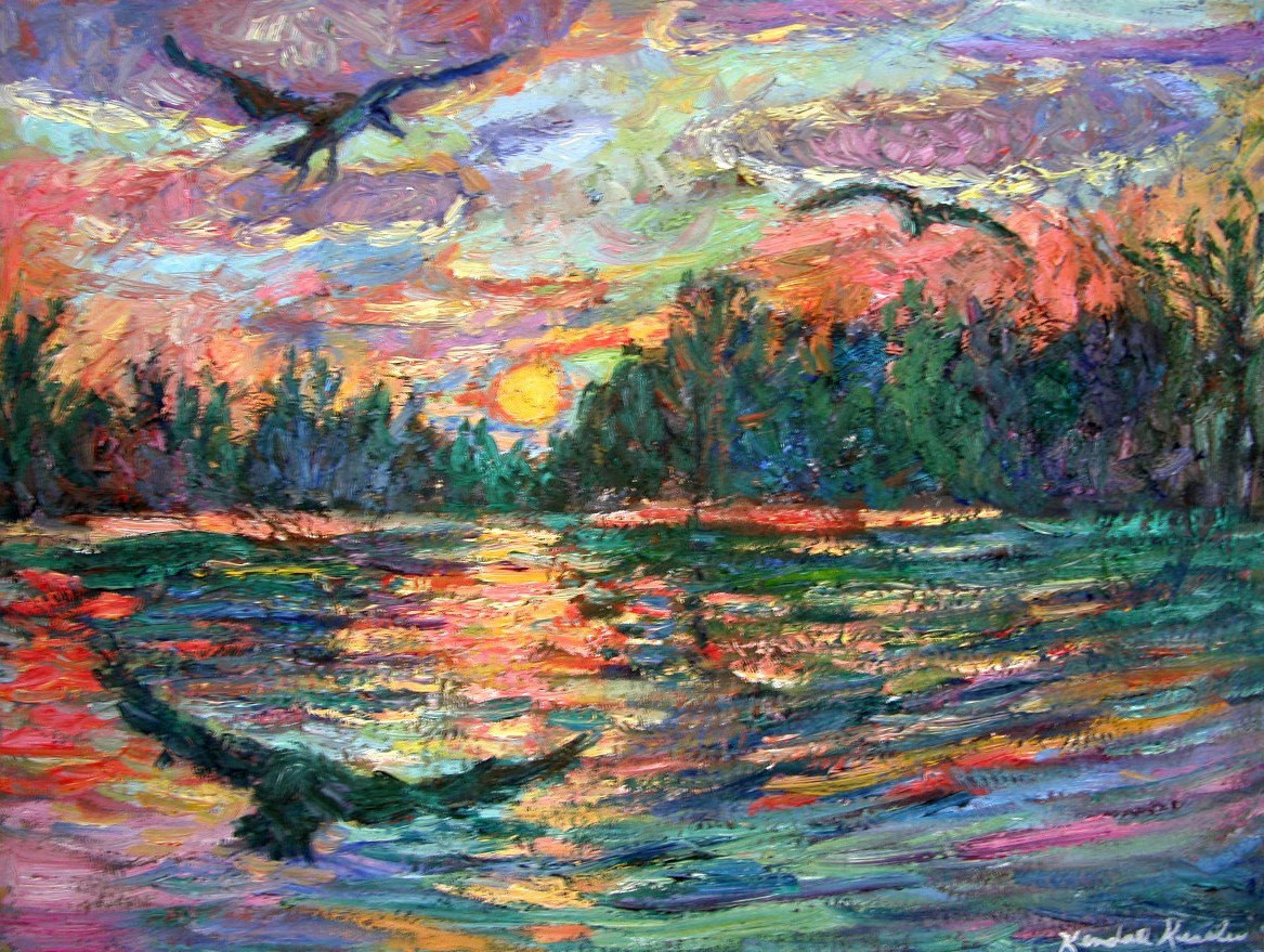 Impressionist Landscape Paintings
 Evening Flight 12x16 Impressionist Landscape Painting of Birds