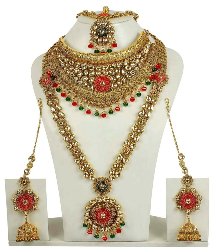 Indian Bridal Jewelry Sets
 3154 Polki kundan gold Indian bridal Necklace earrings Set