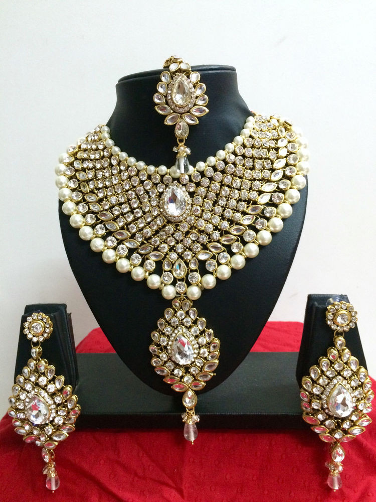 Indian Bridal Jewelry Sets
 Indian Bollywood Diamante Kundan Pearl Gold Tone Bridal