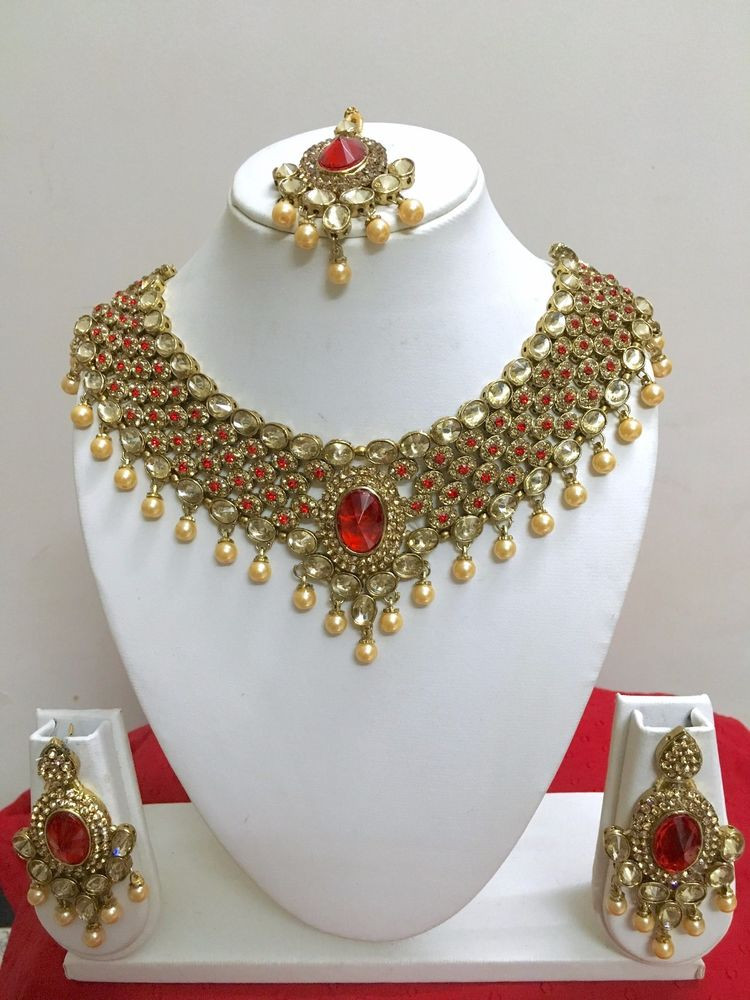 Indian Bridal Jewelry Sets
 Indian Bollywood Diamante Kundan Pearl Gold Plated Fashion