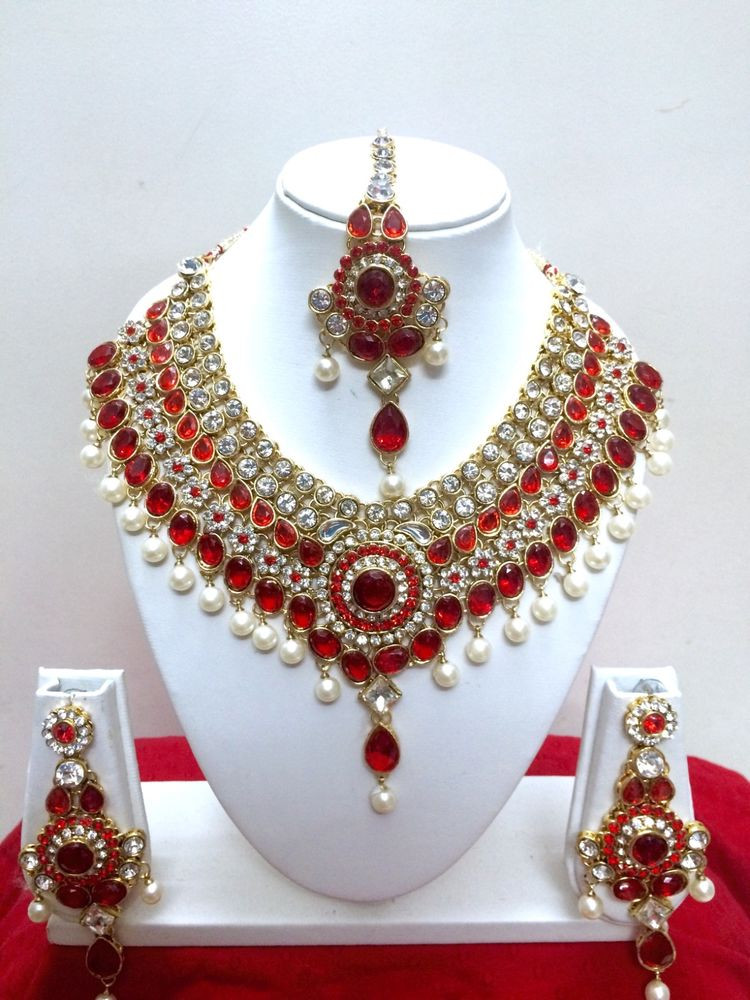 Indian Bridal Jewelry Sets
 Indian Bollywood Style Diamante Kundan Pearl Gold Tone