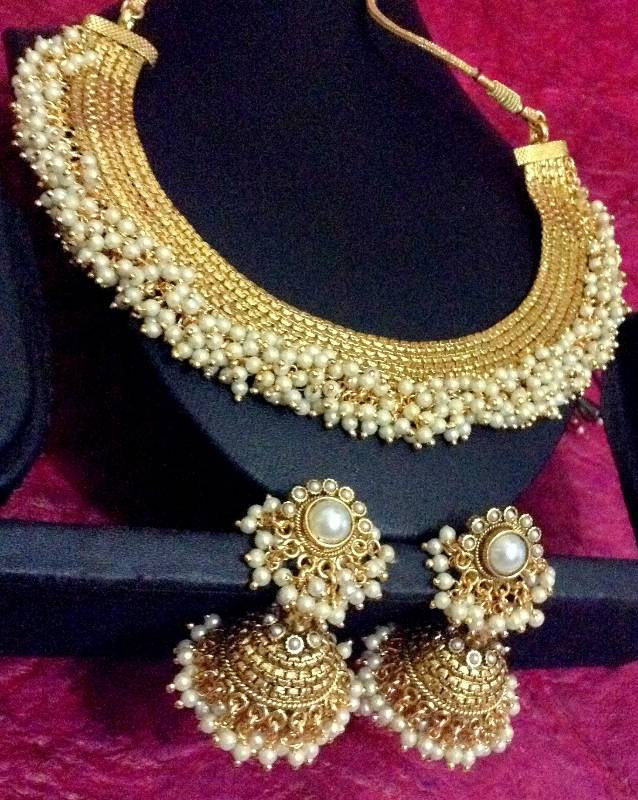 Indian Bridal Jewelry Sets Online
 Buy South Indian style chandni pearls golden ADIVA copper