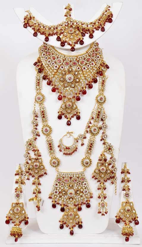 Indian Bridal Jewelry Sets Online
 Maroon Stone Studded Bridal Necklace Set line Shopping