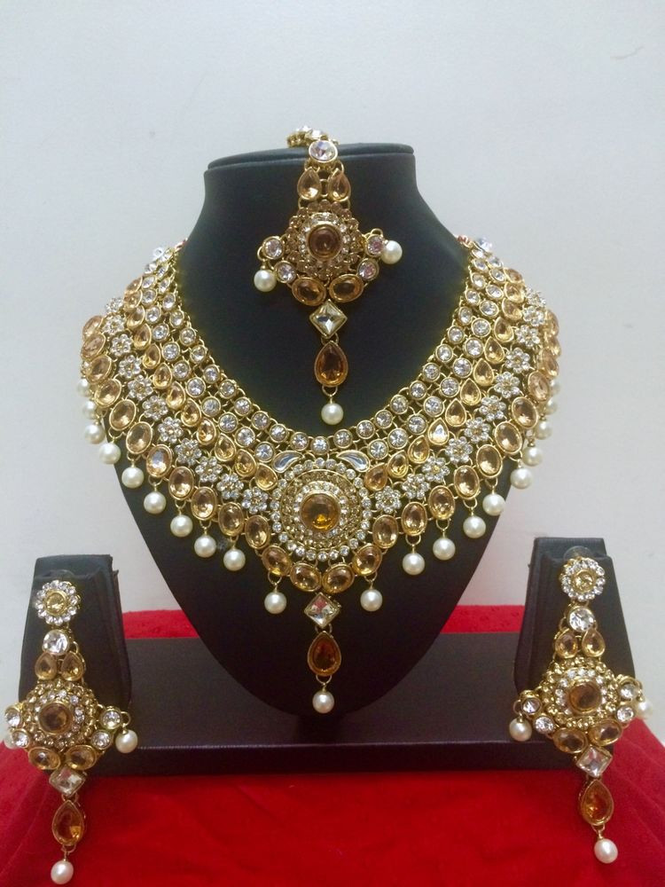 Indian Bridal Jewelry Sets
 Indian Bollywood Style Diamante Kundan Pearl Gold Plated