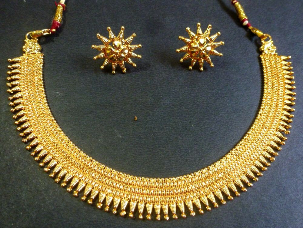 Indian Gold Earrings
 Indian bridal South Indian Surya Haar Gold Plate Necklace