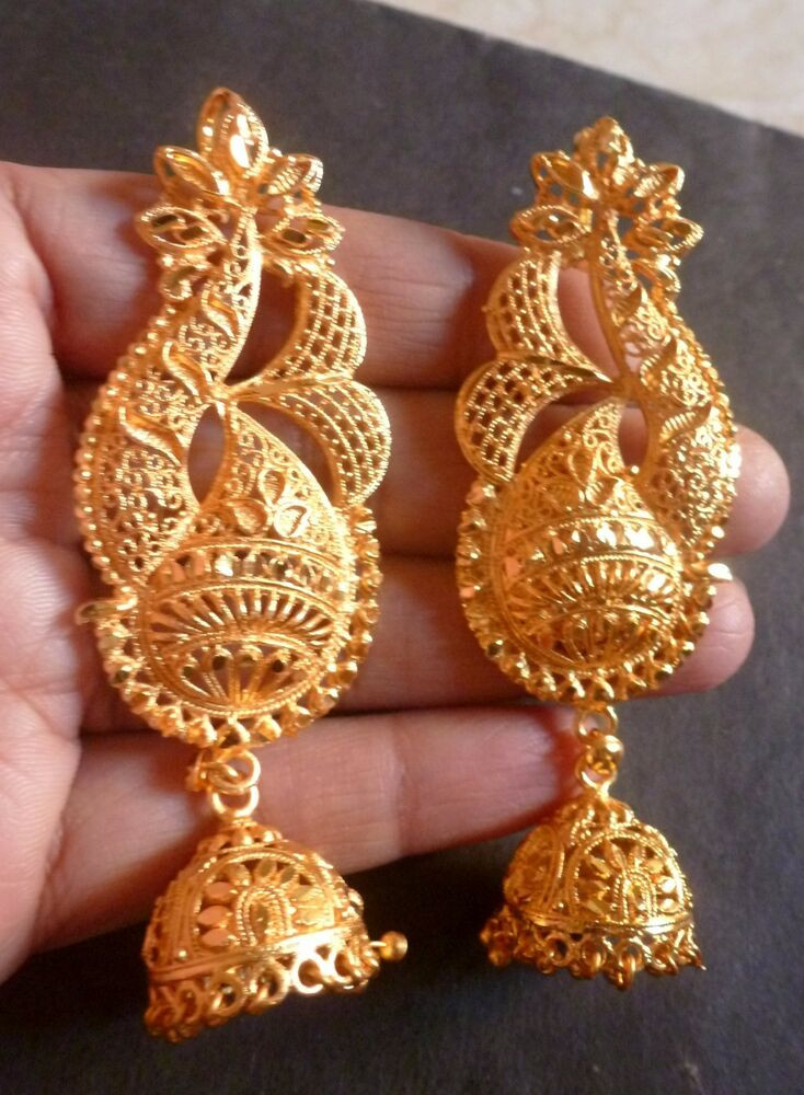 Indian Gold Earrings
 Indian Wedding 22K Gold Plated Full Ear Earrings With