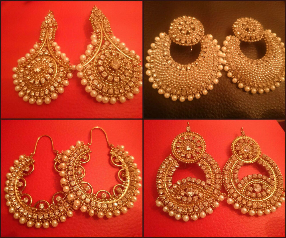 Indian Gold Earrings
 La s traditional indian earrings jhumka diamanté pearls