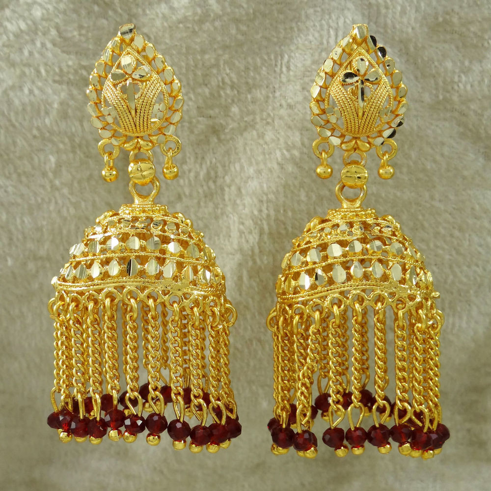 Indian Gold Earrings
 Gold Plated Indian Traditional Women Dangle Jhumka
