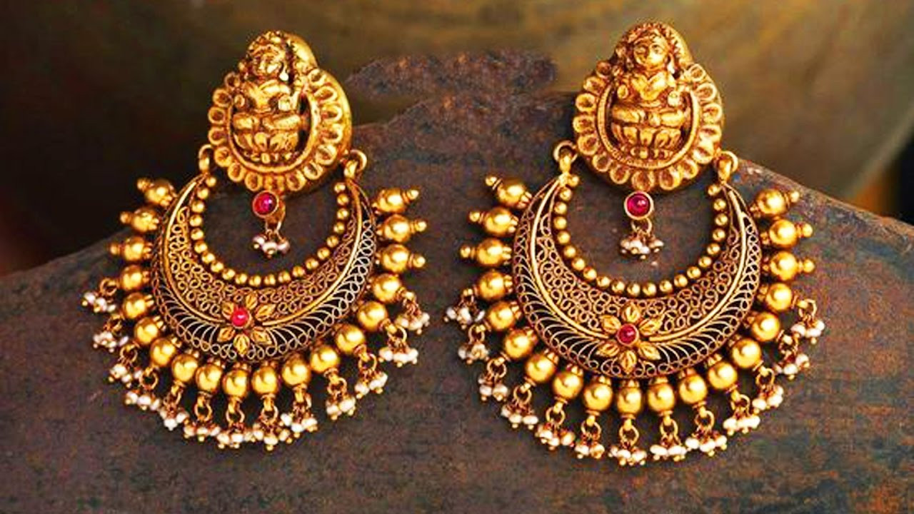 Indian Gold Earrings
 22 K Gold Chandbali Earrings Designs
