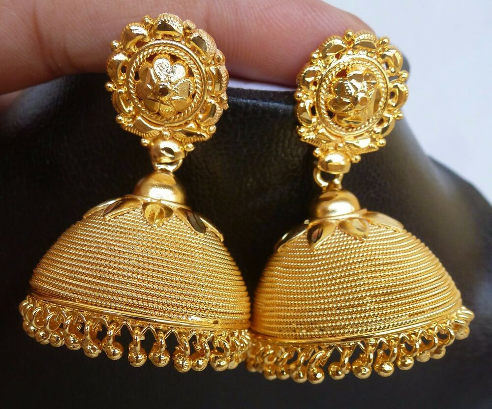 Indian Gold Earrings
 Indian 22K Gold Plated Chain Jhumka Traditional Bridal