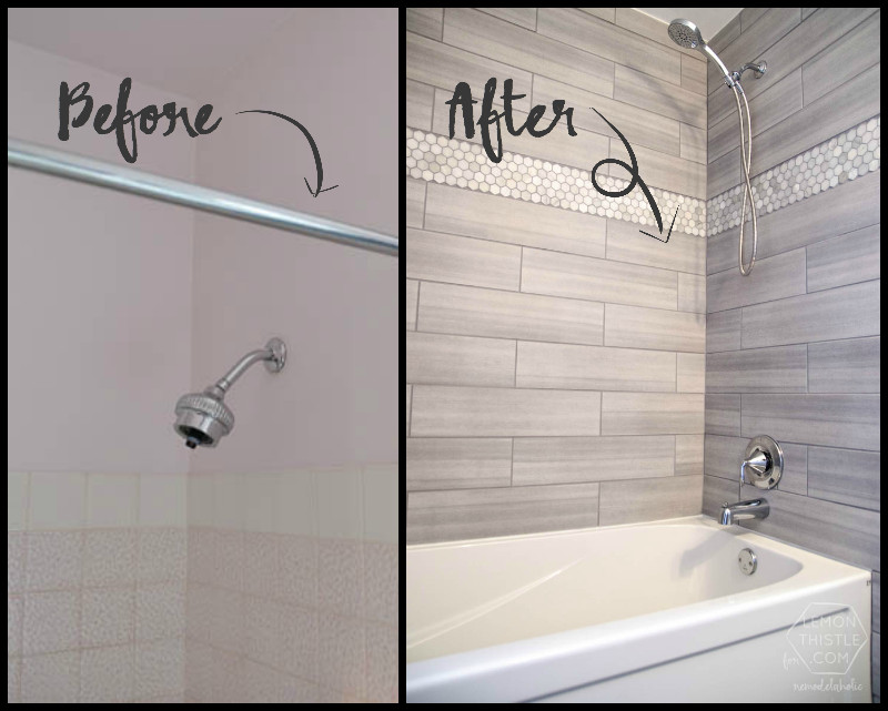 Inexpensive Bathroom Shower Wall Ideas
 Over Here And Here Lemon Thistle