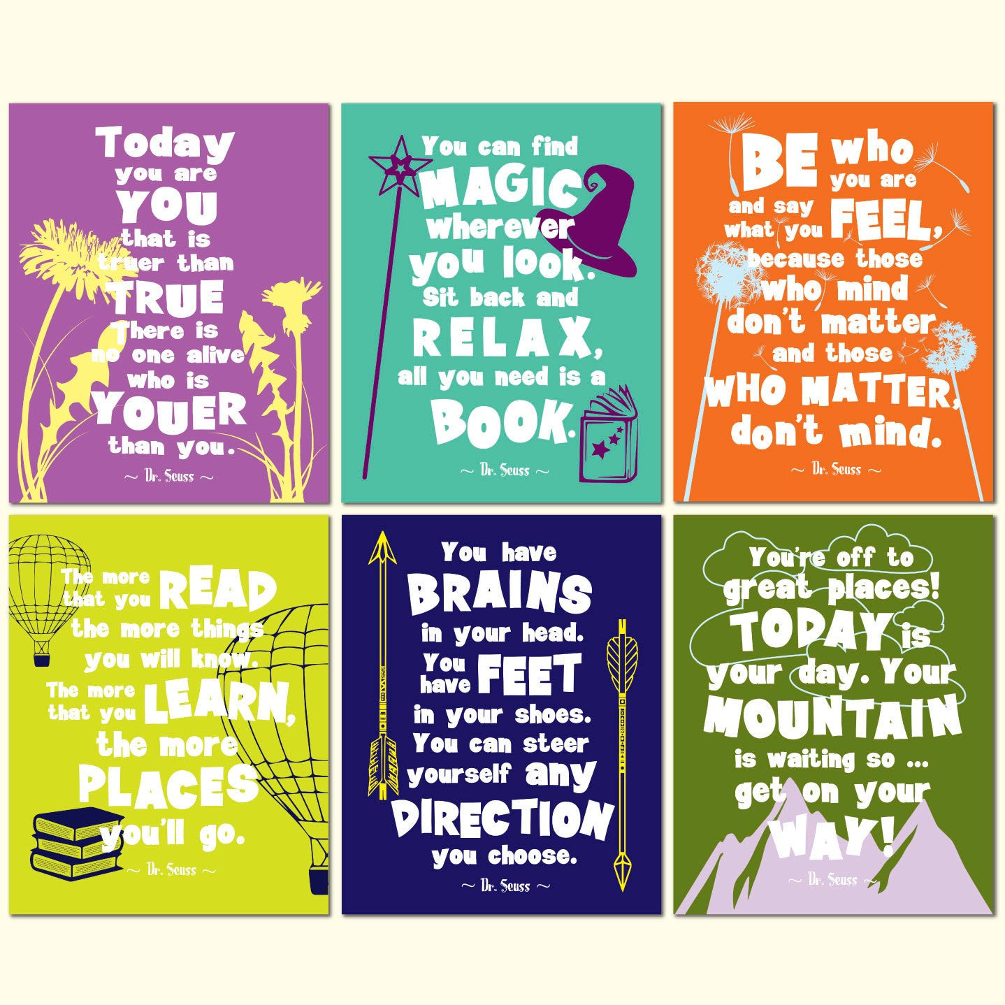 Inspirational Quote Dr Seuss
 dr seuss motivational quotes print set inspirational kids room
