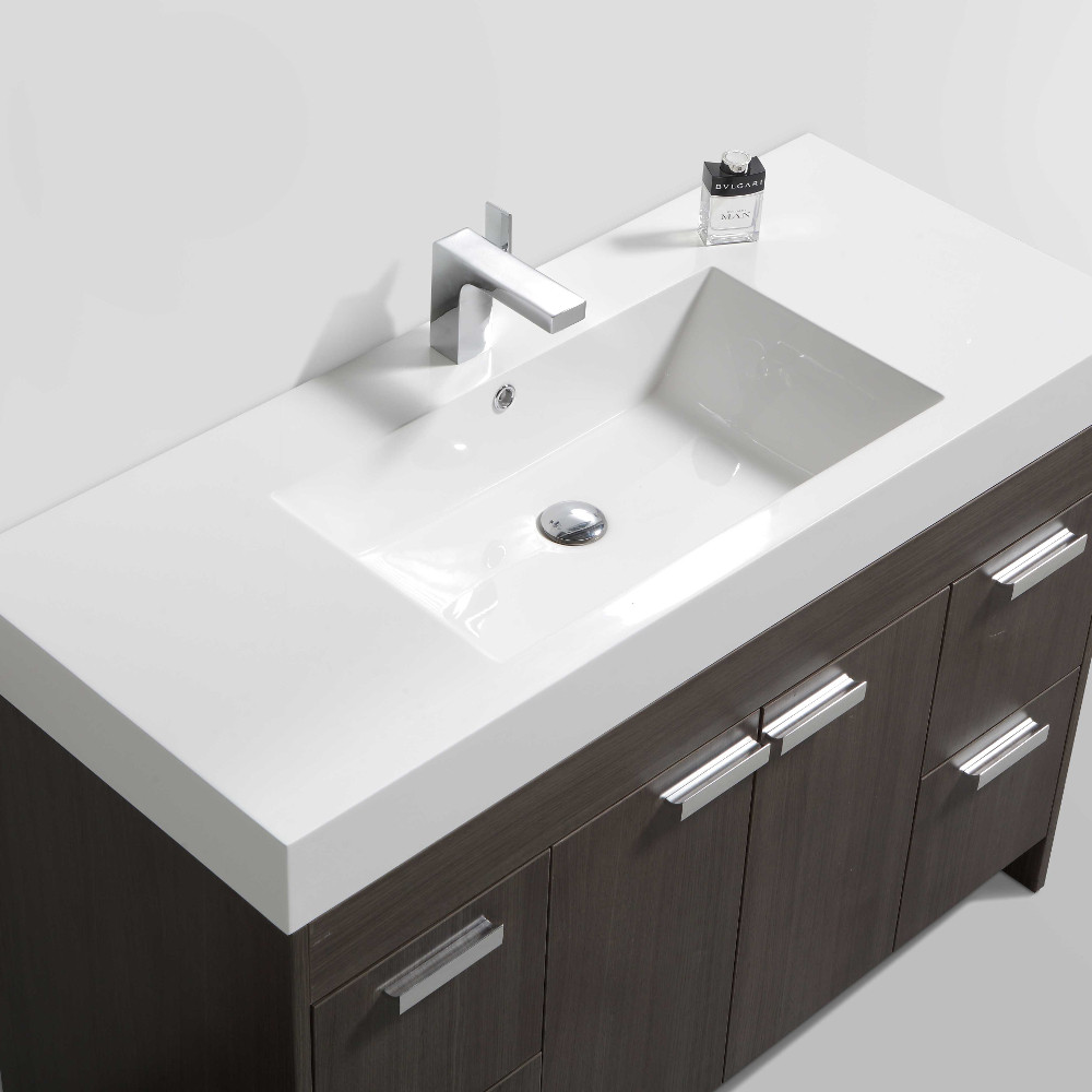 Integrated Bathroom Sink
 Eviva Lugano 48" Grey Oak Modern Bathroom Vanity with