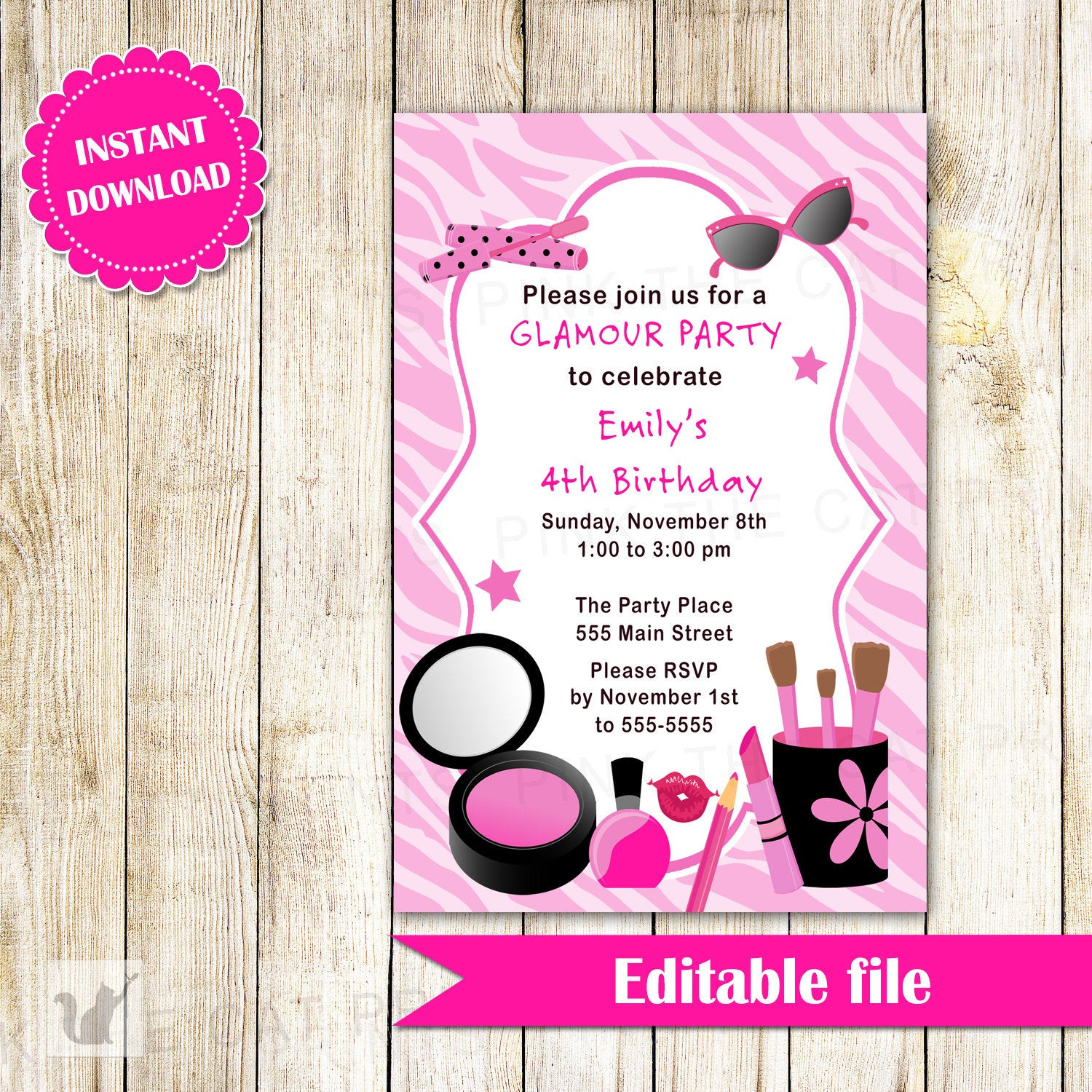Invitation Birthday
 Glamour Invitation Girl Birthday Party Makeup Invite