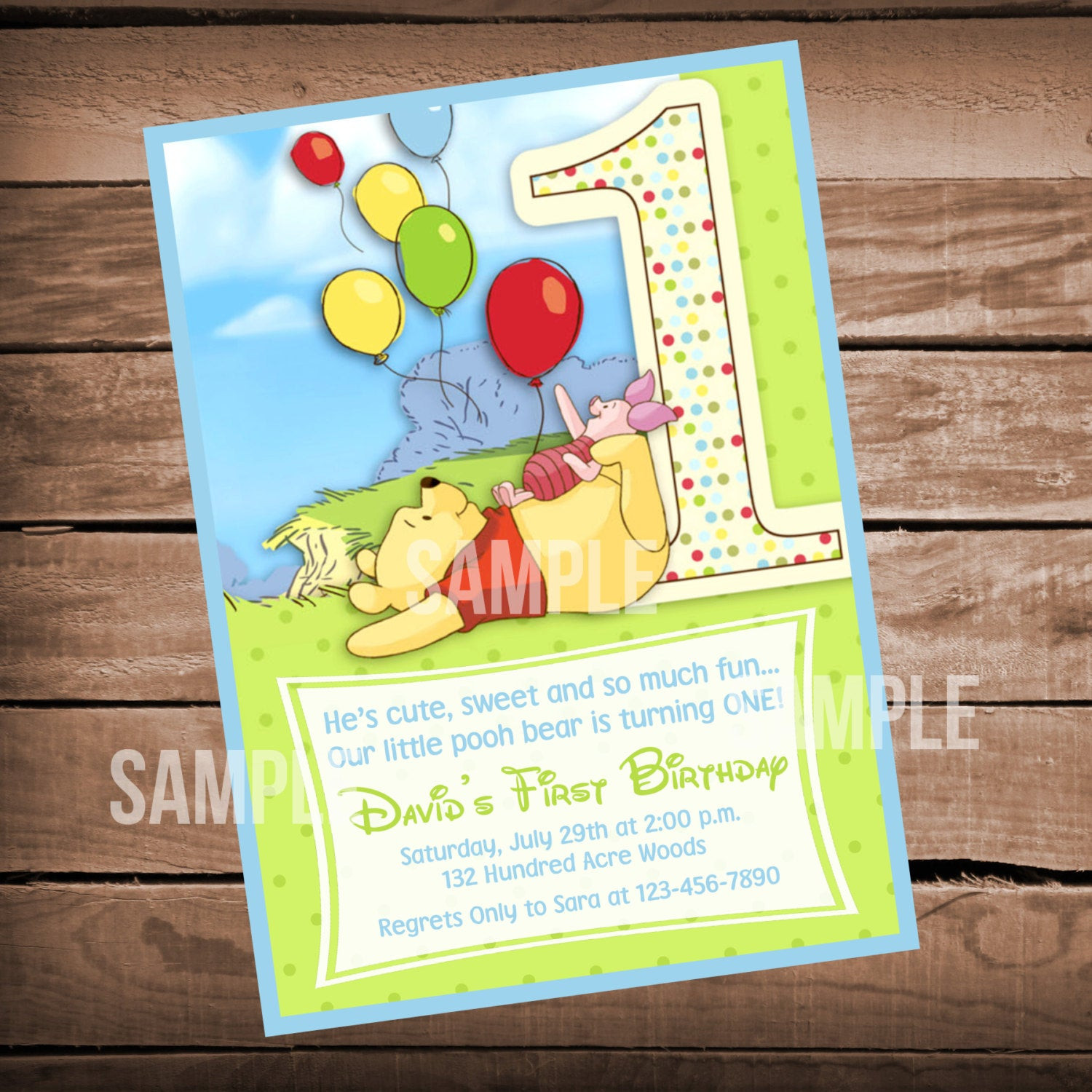 Invitation Birthday
 Winnie the Pooh 1st Birthday Invitation