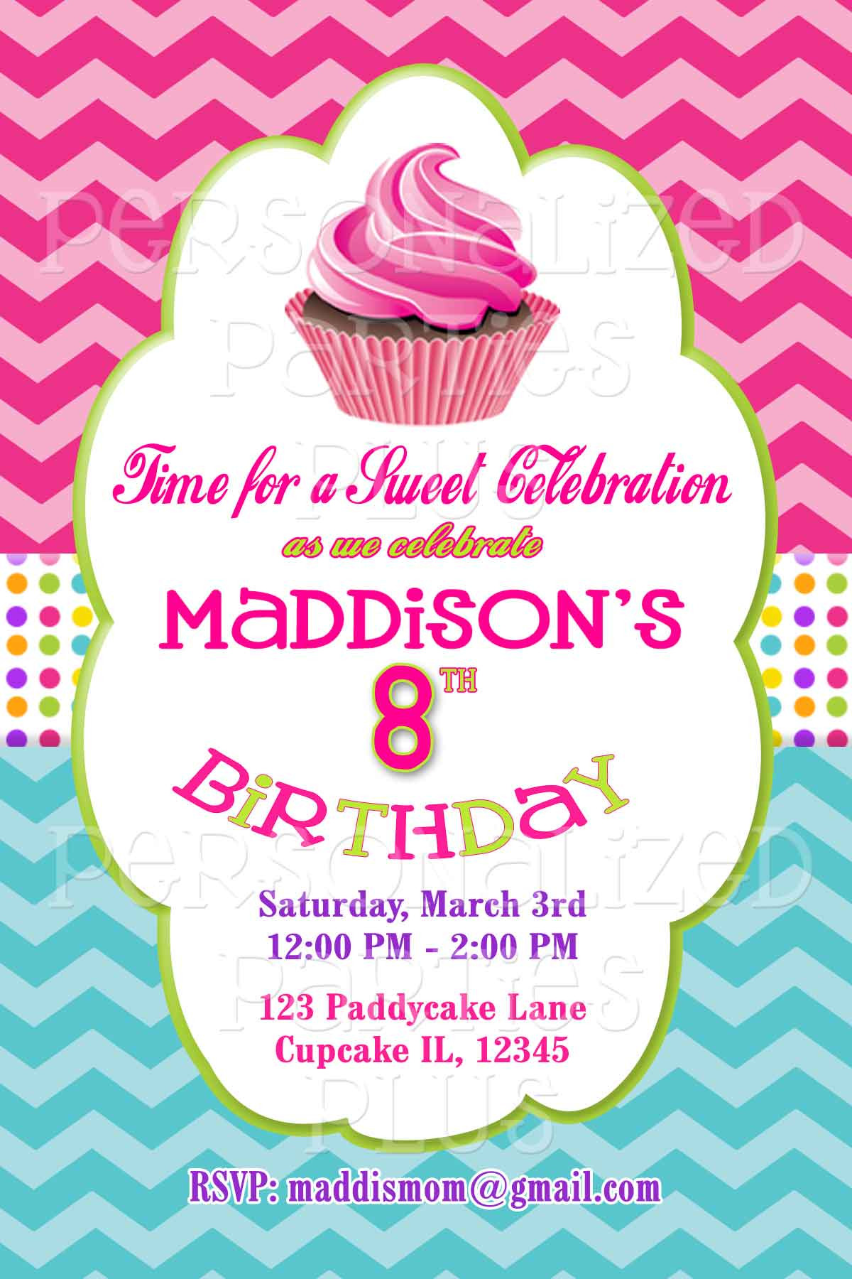 Invitation Birthday
 chevron cupcake birthday invitation