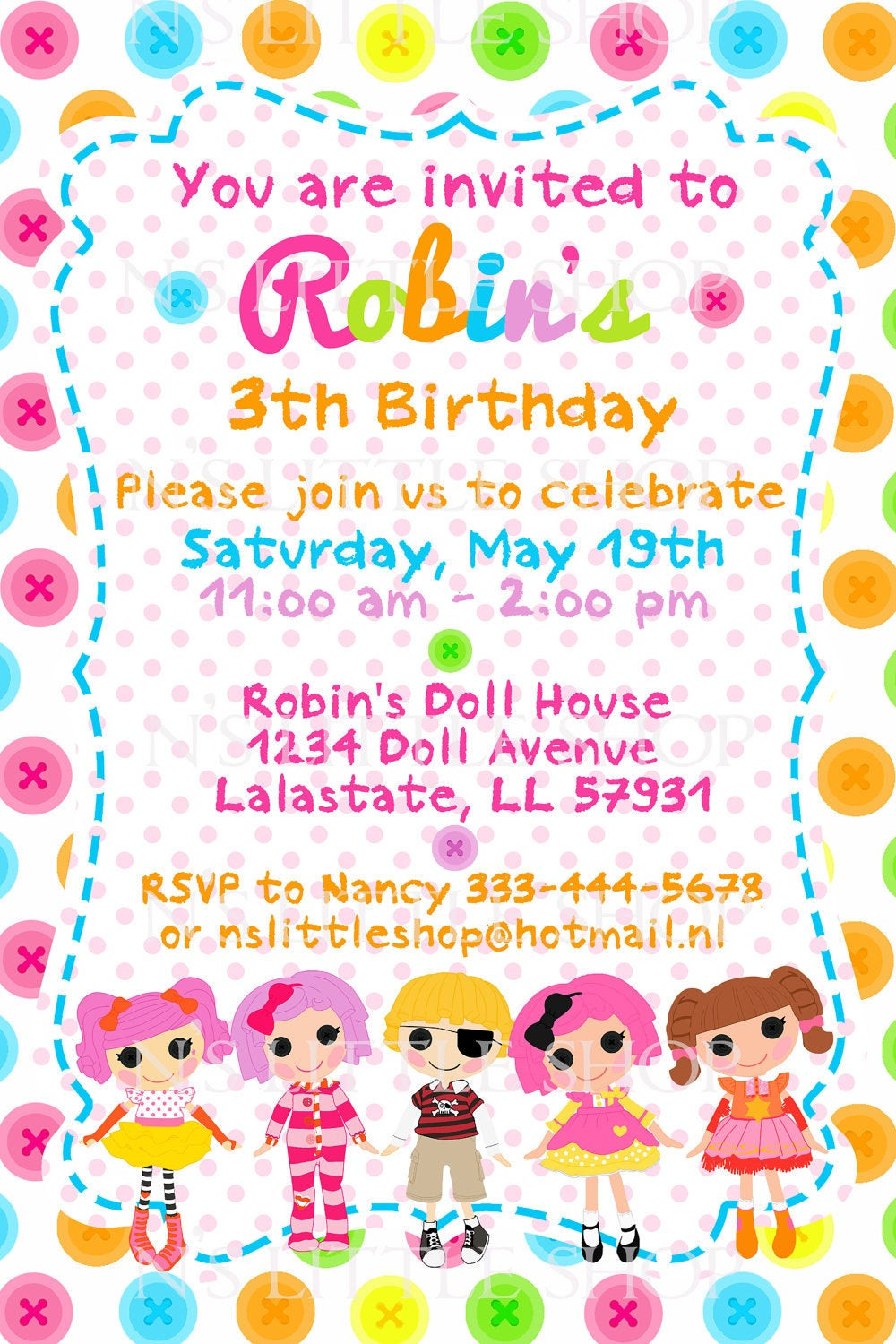 Invitation Cards For Birthday Party
 BUTTON DOLL birthday invitation card customize by