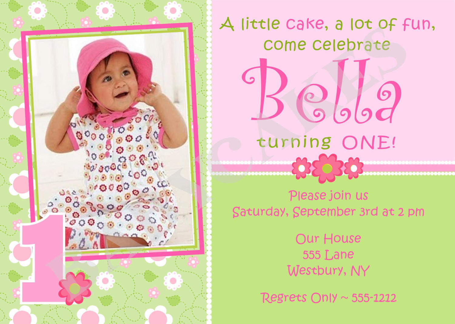 Invitation For Birthday
 Girl 1st Birthday Invitation Card DIY Print by