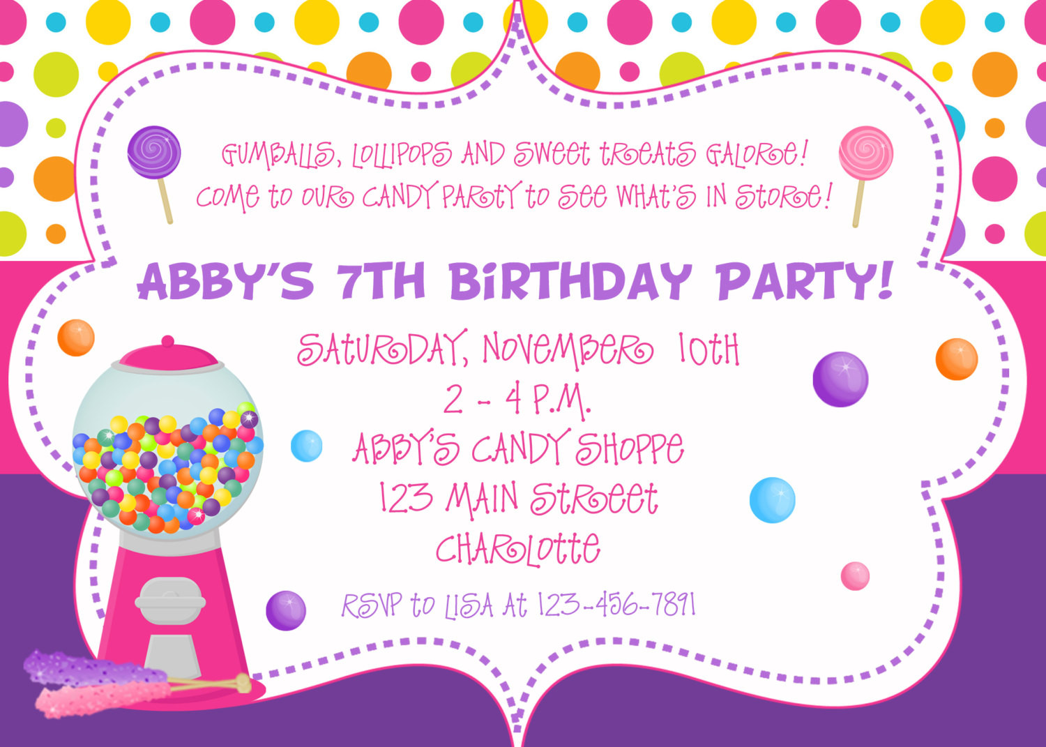 Invitation For Birthday
 Candy Birthday Party Invitation candy party by