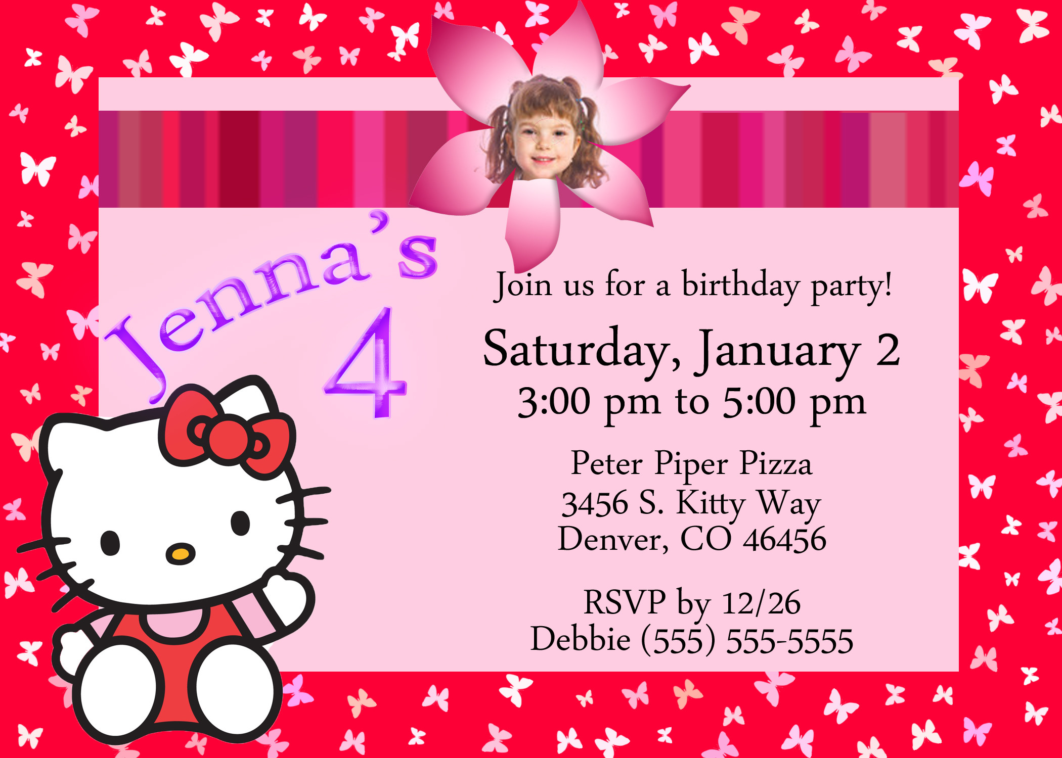 Invitation For Birthday
 Hello Kitty Birthday Invitation