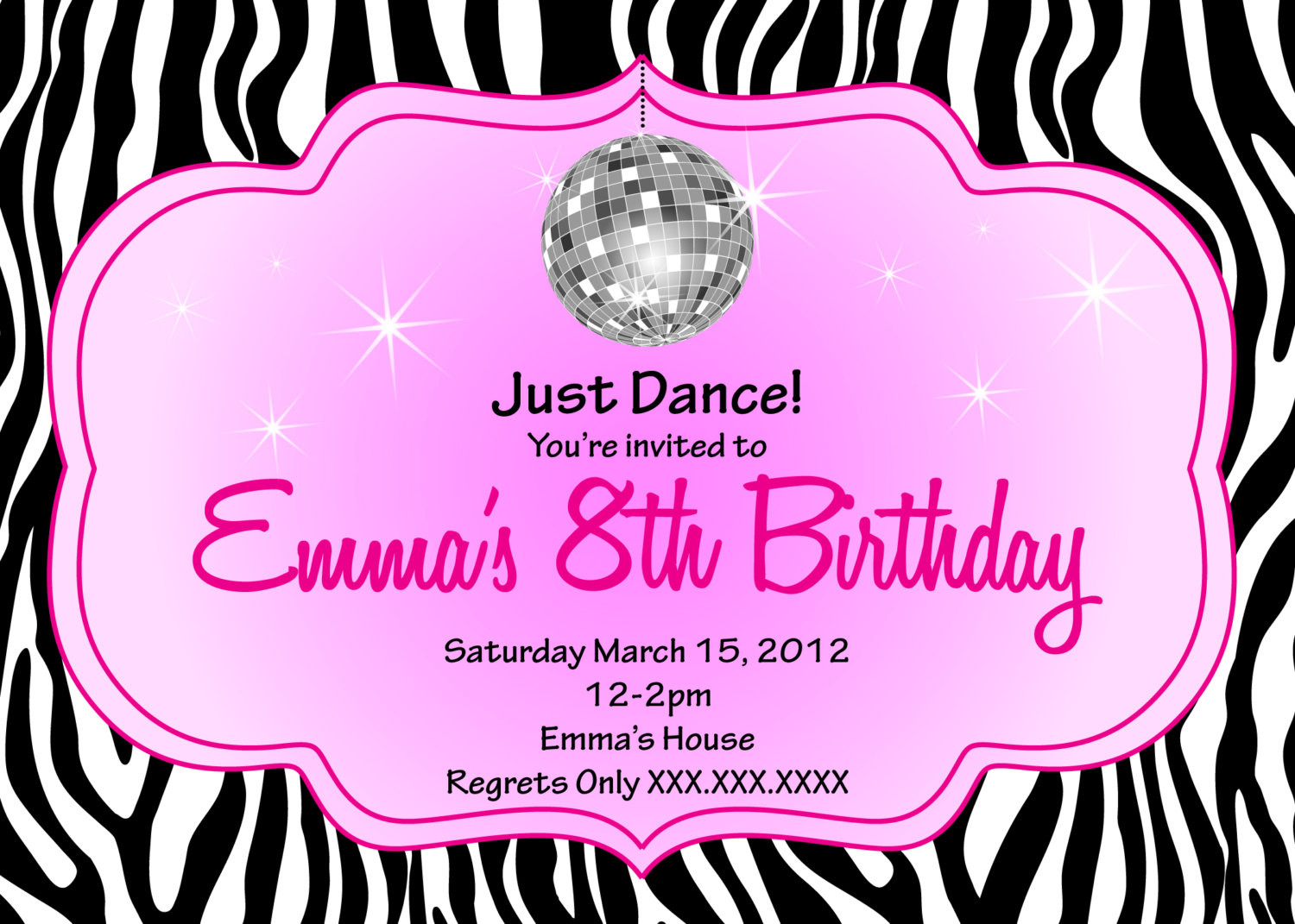 Invitation To Birthday Party
 Zebra Disco Diva Birthday Printable Invitation