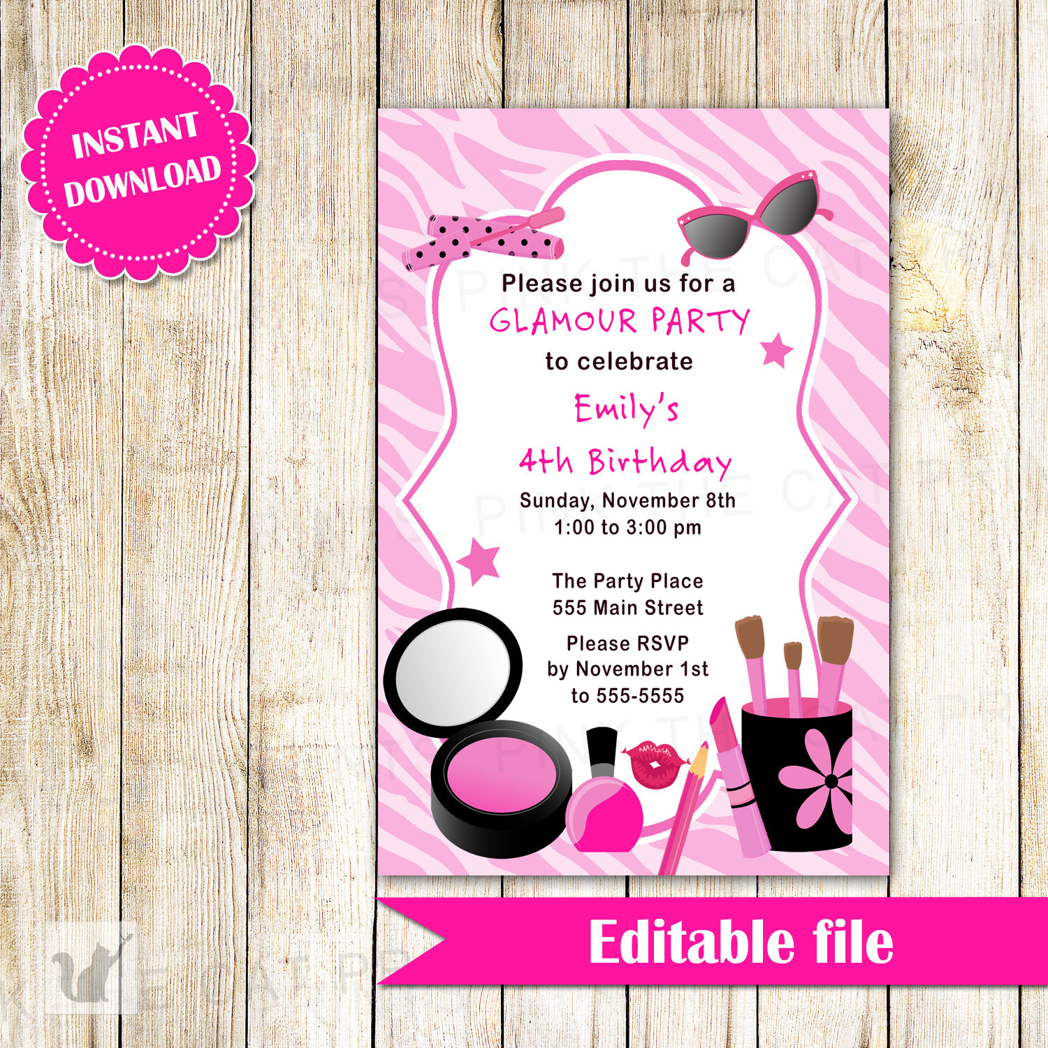 Invitation To Birthday Party
 Glamour Invitation Girl Birthday Party Makeup Invite