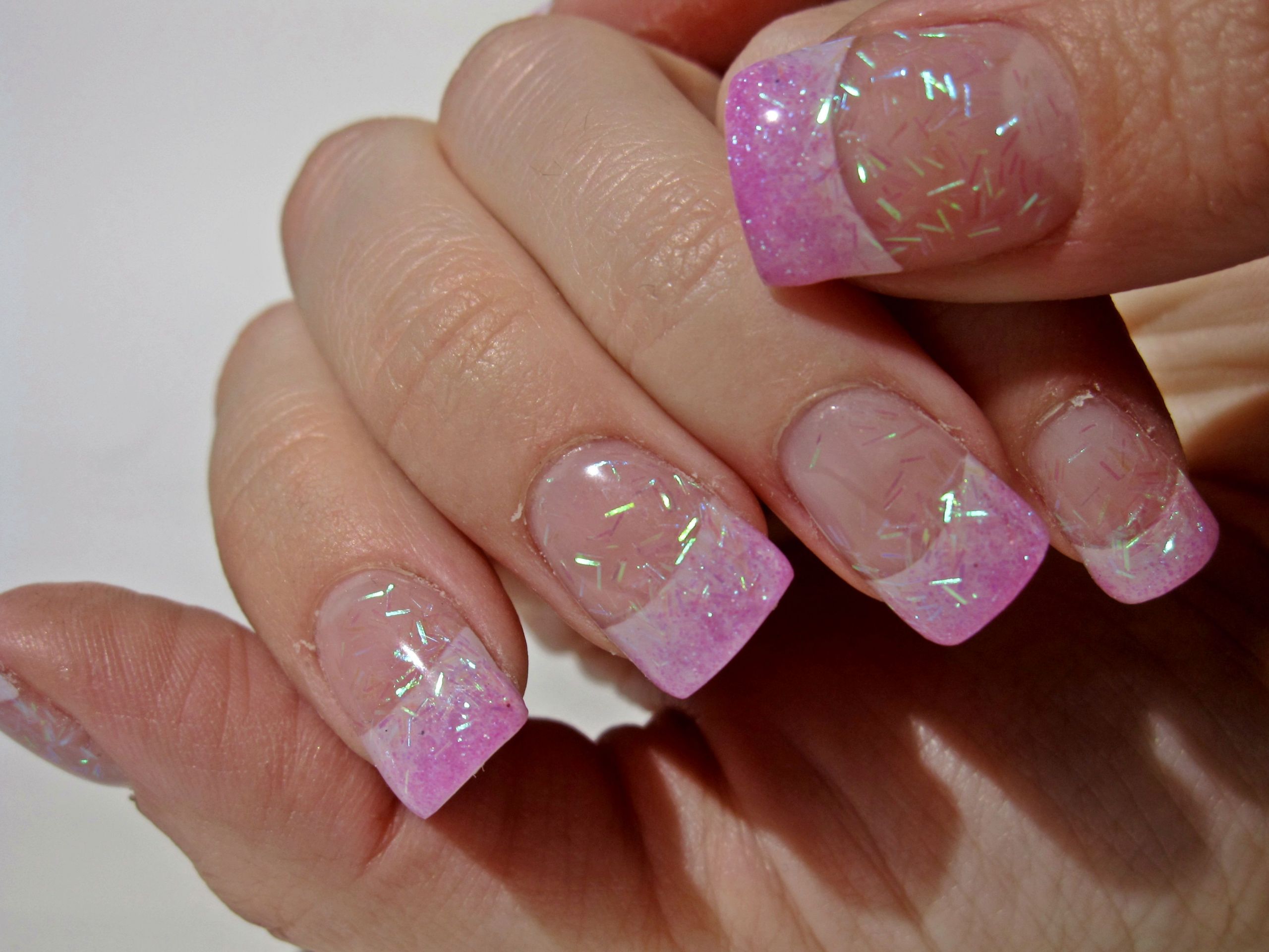 Iridescent Glitter Nails
 Iridescent Pink glitter fade acrylic