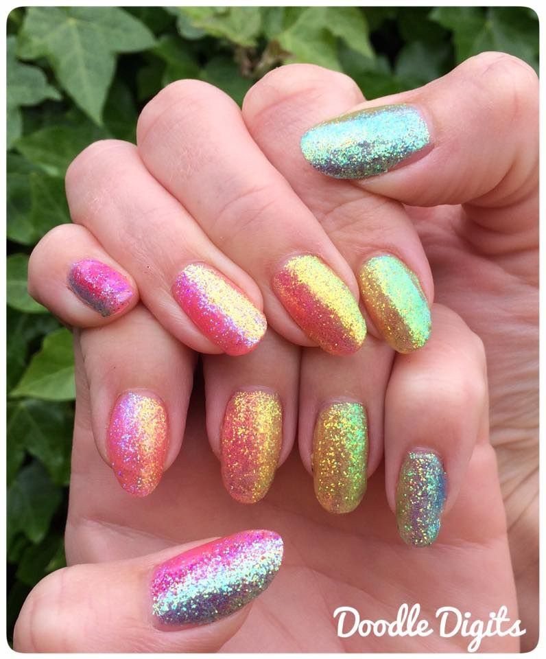 Iridescent Glitter Nails
 Rainbow Glitter Nails by Mandi Jane Cox created using
