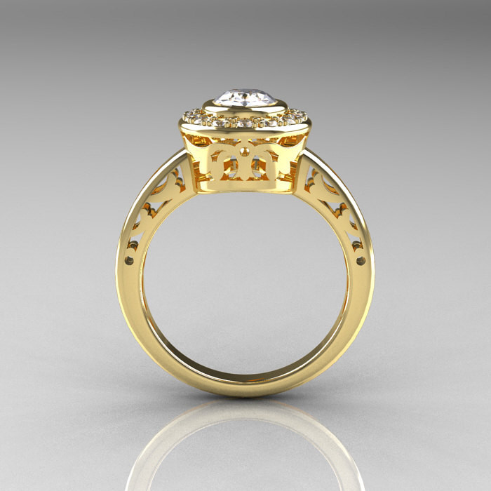 Italian Wedding Rings
 Classic Italian 18K Yellow Gold Oval White Sapphire