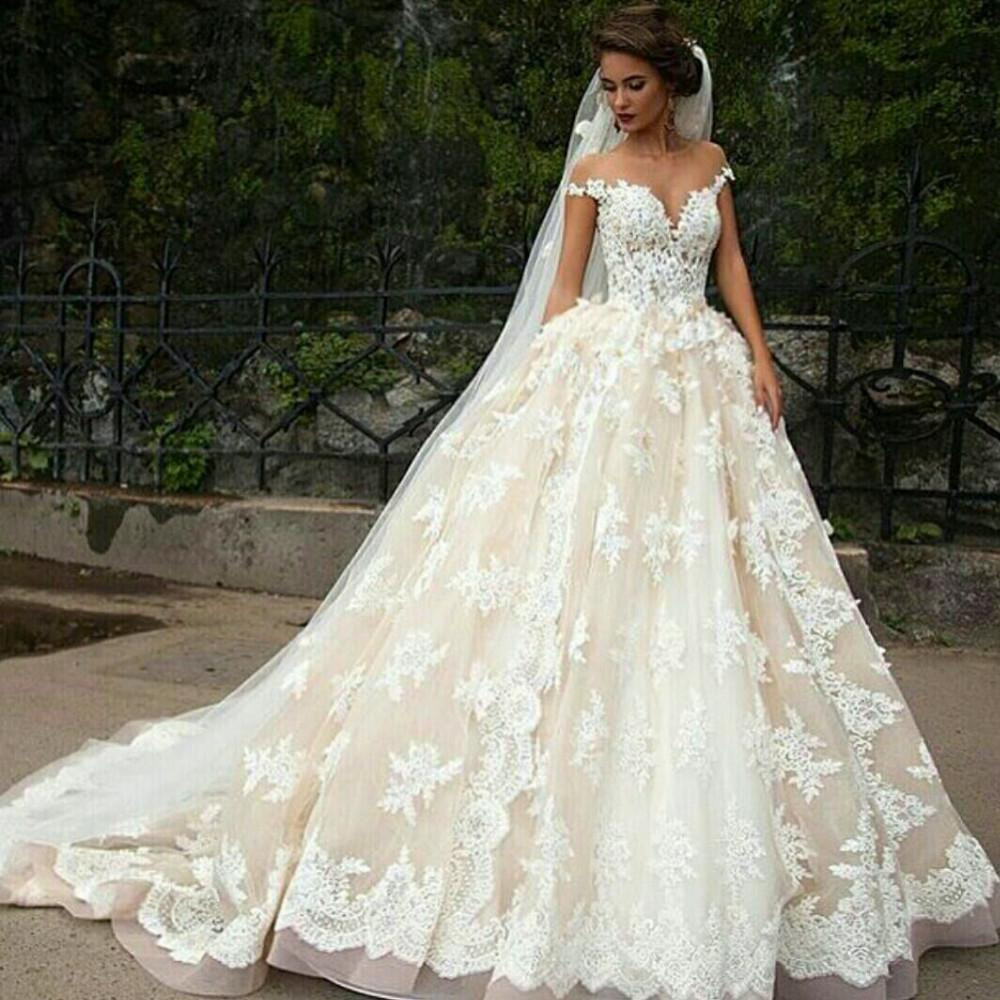 Ivory Colored Wedding Dresses
 formal elegant cap sleeves A line ivory lace long wedding