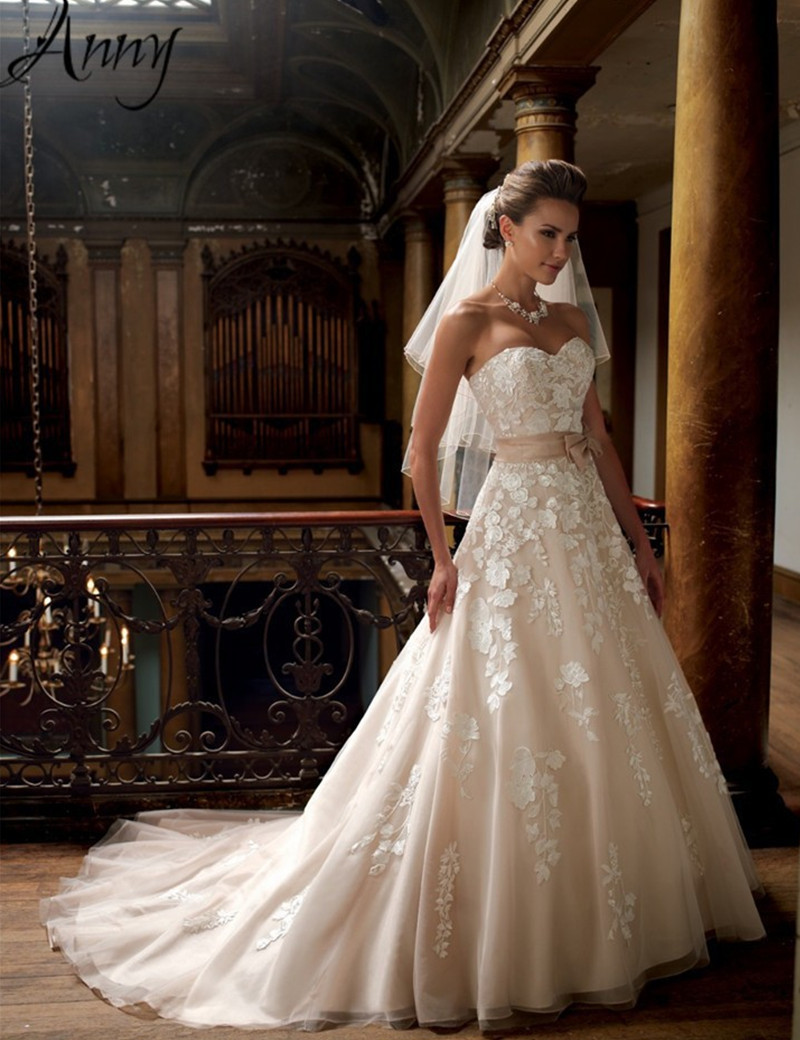 Ivory Colored Wedding Dresses
 Custom New Appliuqe Lace Wedding Dress China Elegant A