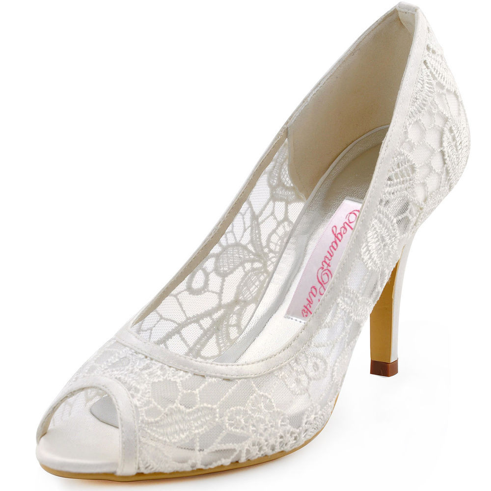 Ivory Wedding Shoes For Bride
 Ivory Women Stiletto High Heel Peep Toe Cut Out Lace