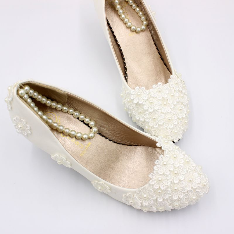 Ivory Wedding Shoes With Pearls
 New 2019 designer lace ivory pearls wedding shoes bride