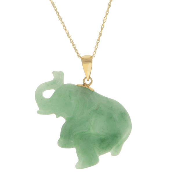 Jade Elephant Necklace
 Shop Gems for You 18" 10KY Carved Jade Elephant Pendant