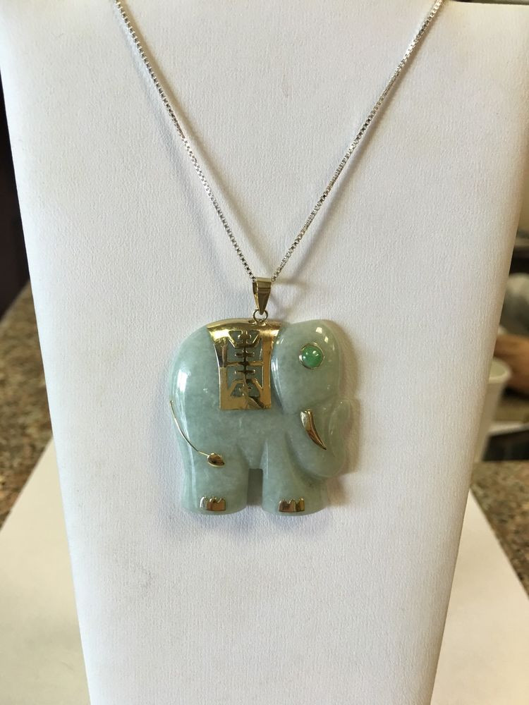 Jade Elephant Necklace
 14k Yellow Gold Jade Elephant Pendant