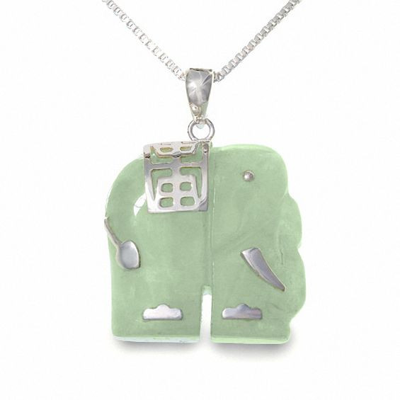 Jade Elephant Necklace
 Sterling Silver and Green Jade Elephant Pendant