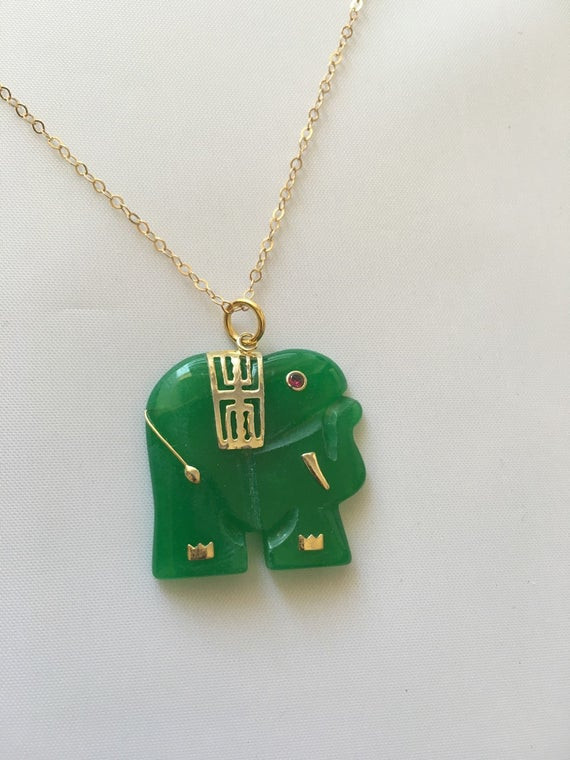 Jade Elephant Necklace
 Elephant Charm Necklace Jade Pendants Boho Jewelry