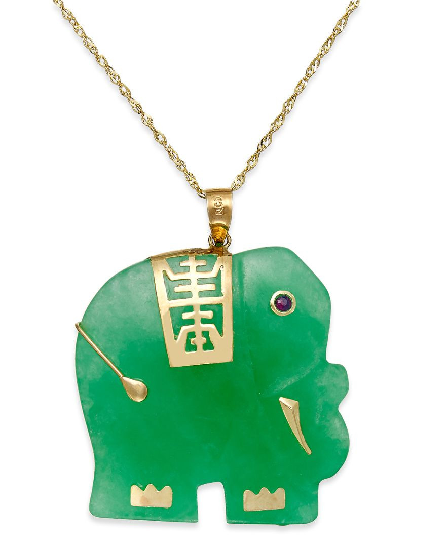 Jade Elephant Necklace
 Macy s Dyed Jade Elephant Pendant Necklace In 14k Gold