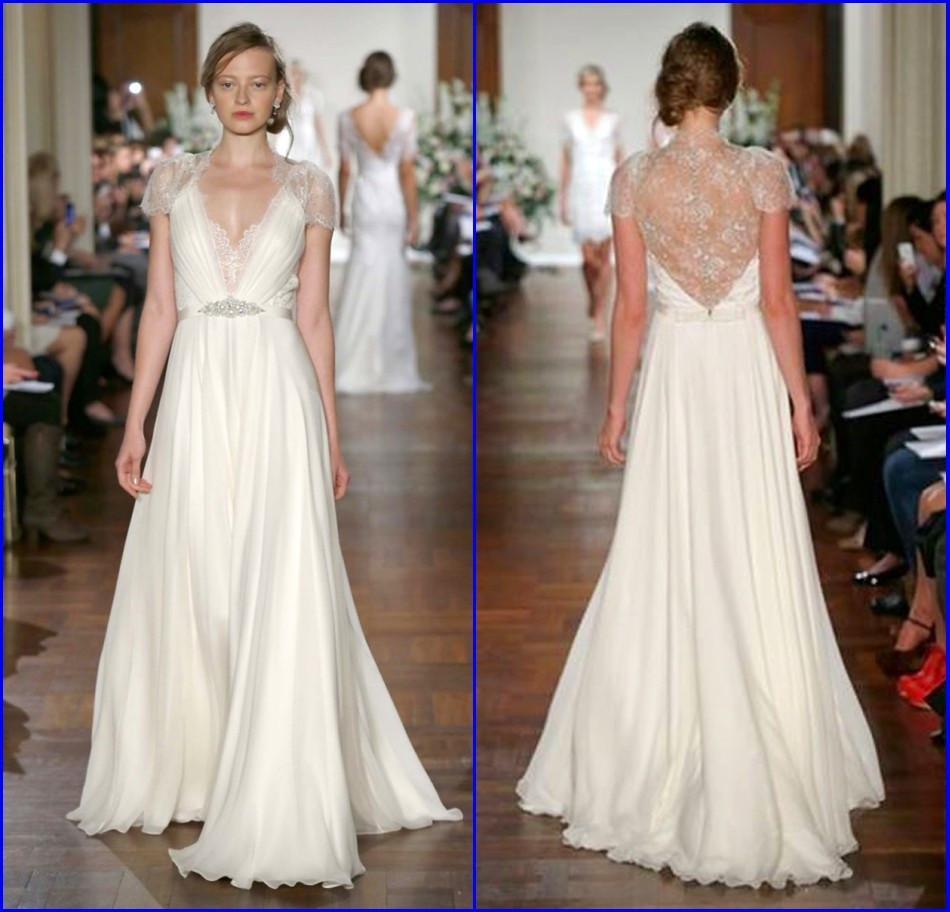 Jenny Packham Wedding Dress Prices
 Romantic Vestido de noiva V Neck Lace Cap Sleeve A line